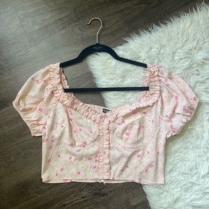 Shein large off the shoulder floral crop top zipper blouse milkmaid ruffle nwot